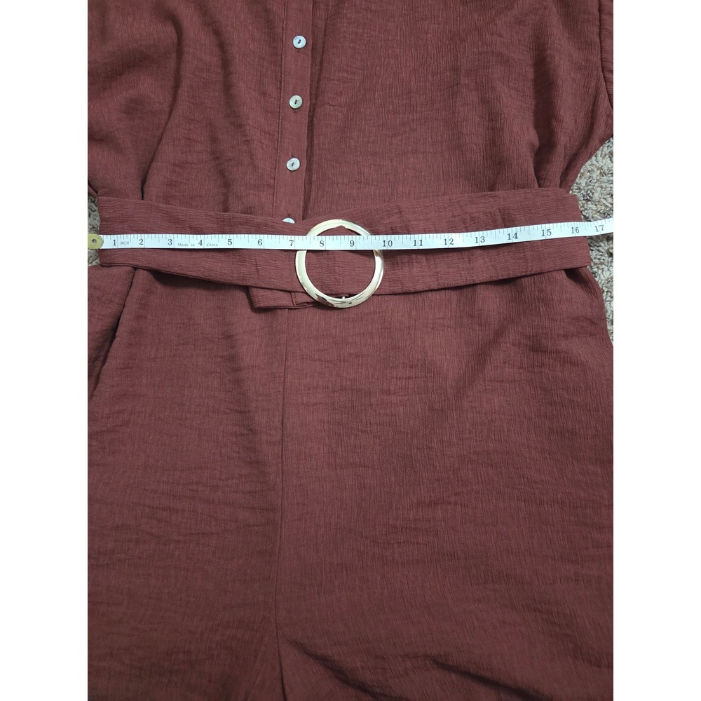 12th Tribe Boho Rust Brown Belted Button Down Romper Womens Large NWT - Picture 9 of 11